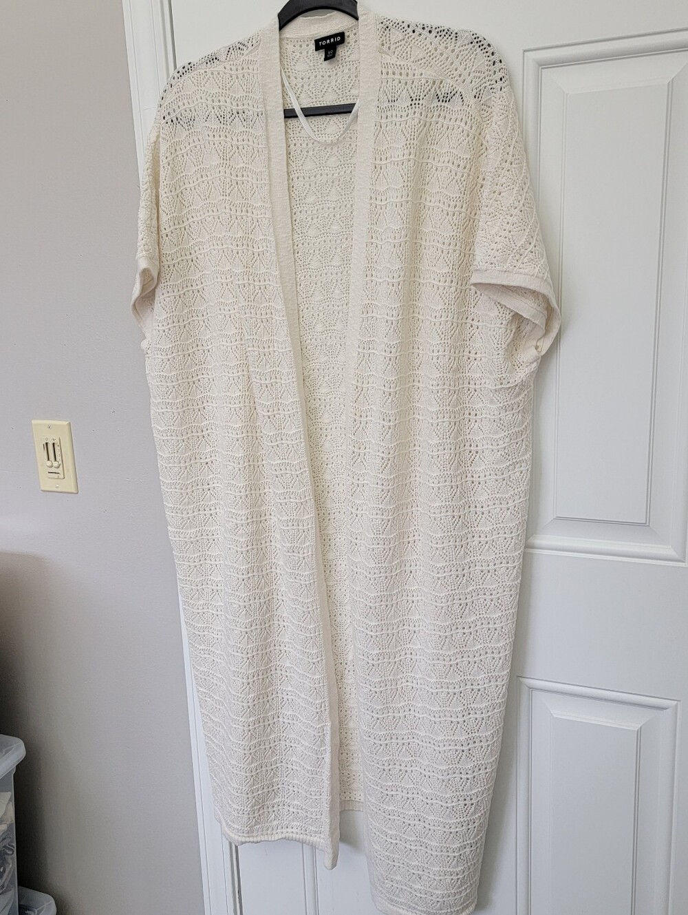 TORRID Ivory Crochet Duster Open Cardigan Short Sleeve Layering Boho Size 1X 2X - Picture 3 of 10
